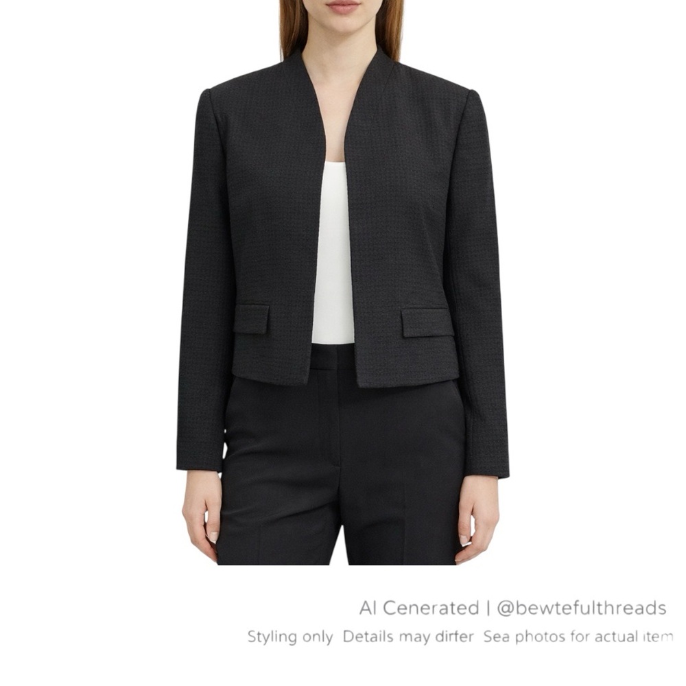 Koton Textured Cropped Blazer EU 36 Black Collarless Minimalist Jacket